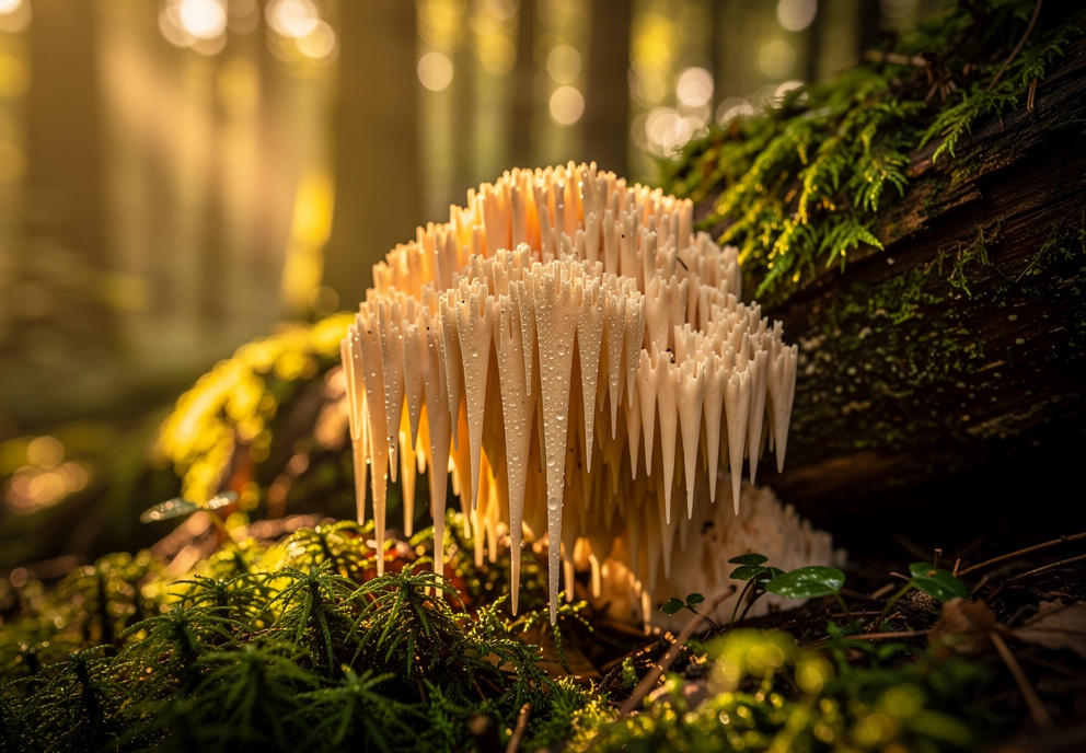 Lion's Mane mushroom in natural habitat